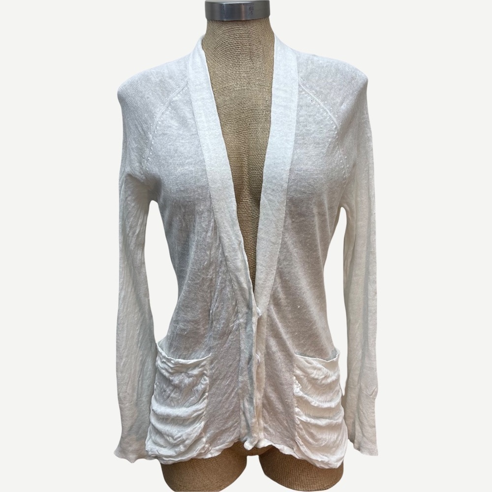 5/$20 AQUA White Linen‎ Snap Cardigan Sweater XS